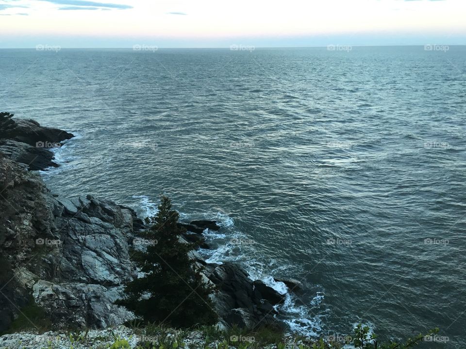 Rocky cliffs along the edge of the Bay Of Fundy, at Cape Spencer, Saint John New Brunswick, view from the lighthouse. 