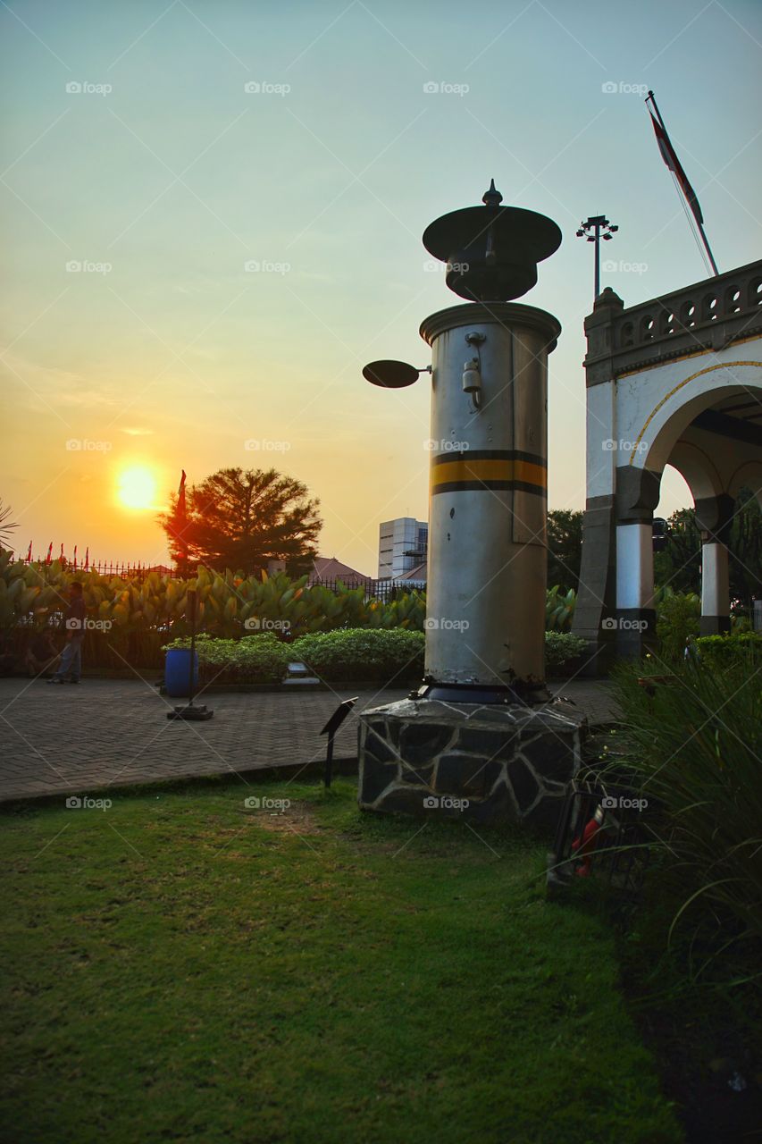 sunset view in the corner of lawang sewu, iconic building in semarang, heritage of the colonial era in Indonesia