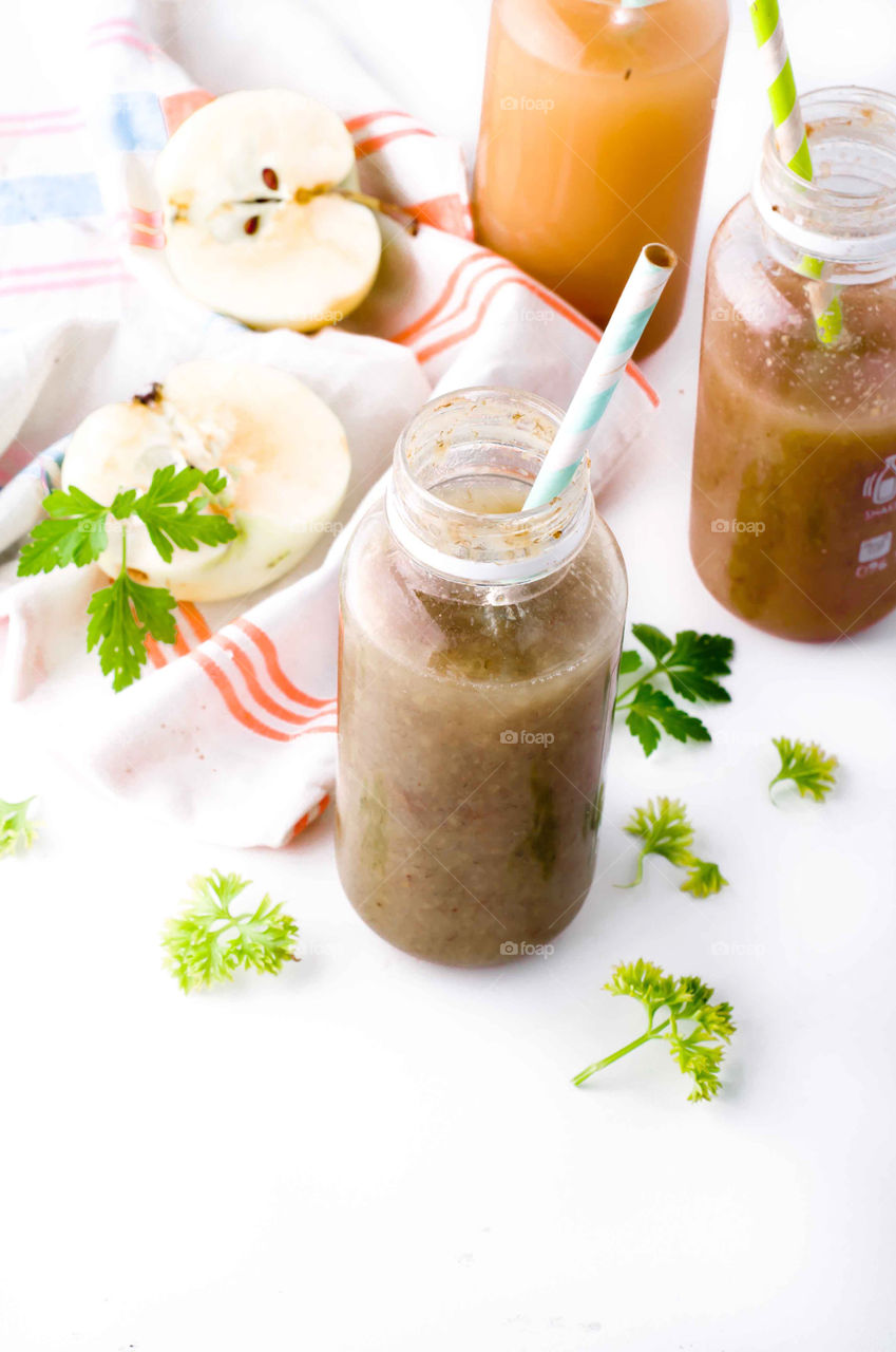 Delicious fruits smoothie in a jar