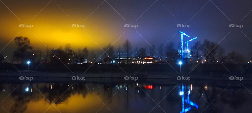 very beautiful night light street view and reflection November