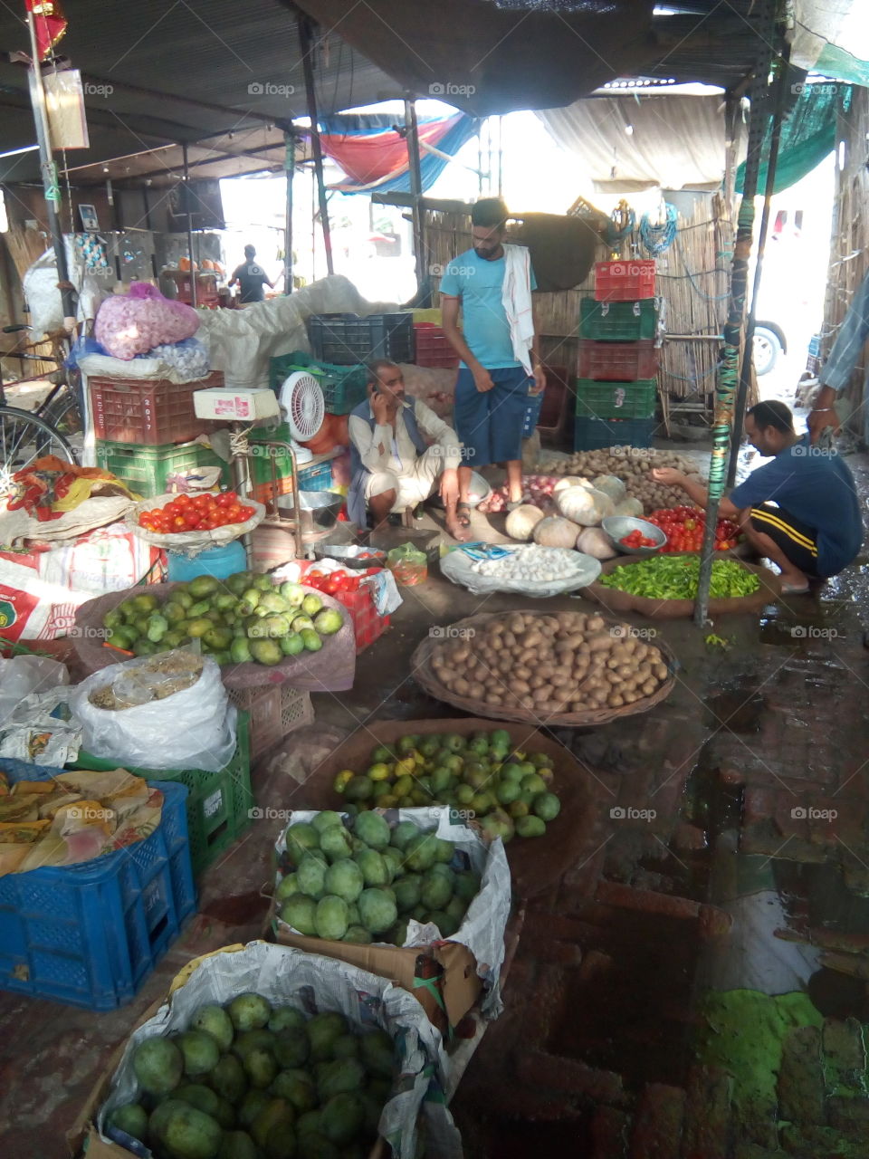 people in small business- a seen of a vegetable market.