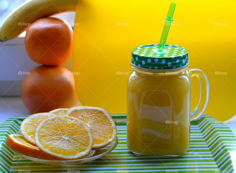 orange juice and fruits healthy food