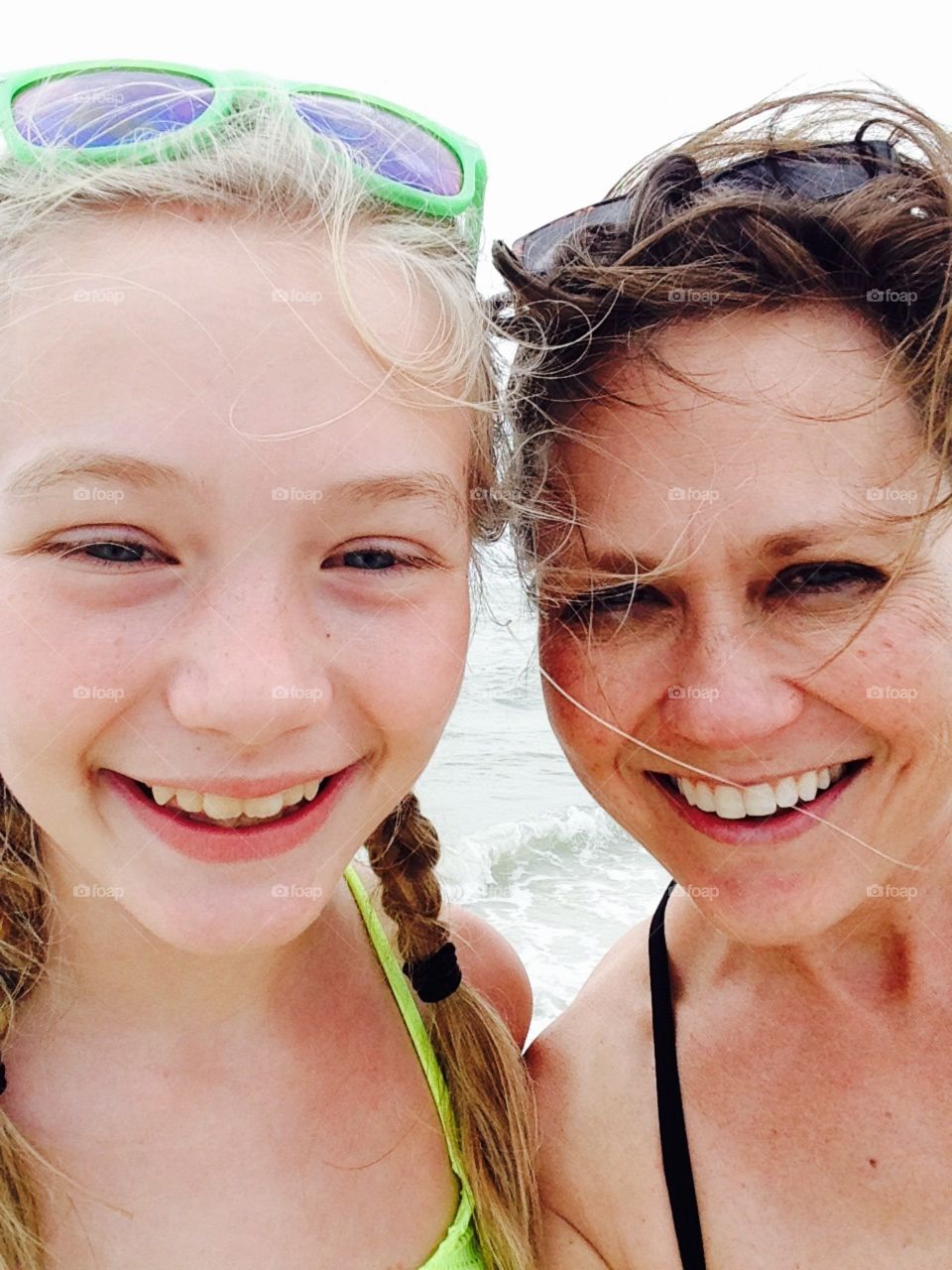 Mother daughter beach selfie
