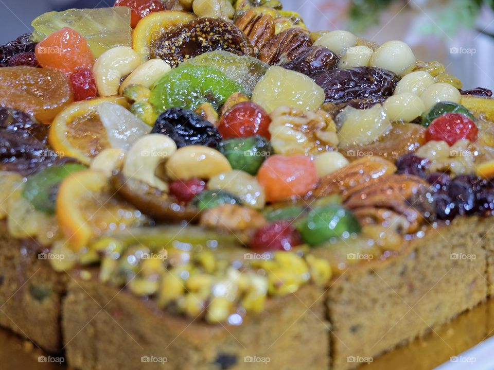 Delicious variety fruits cake on top