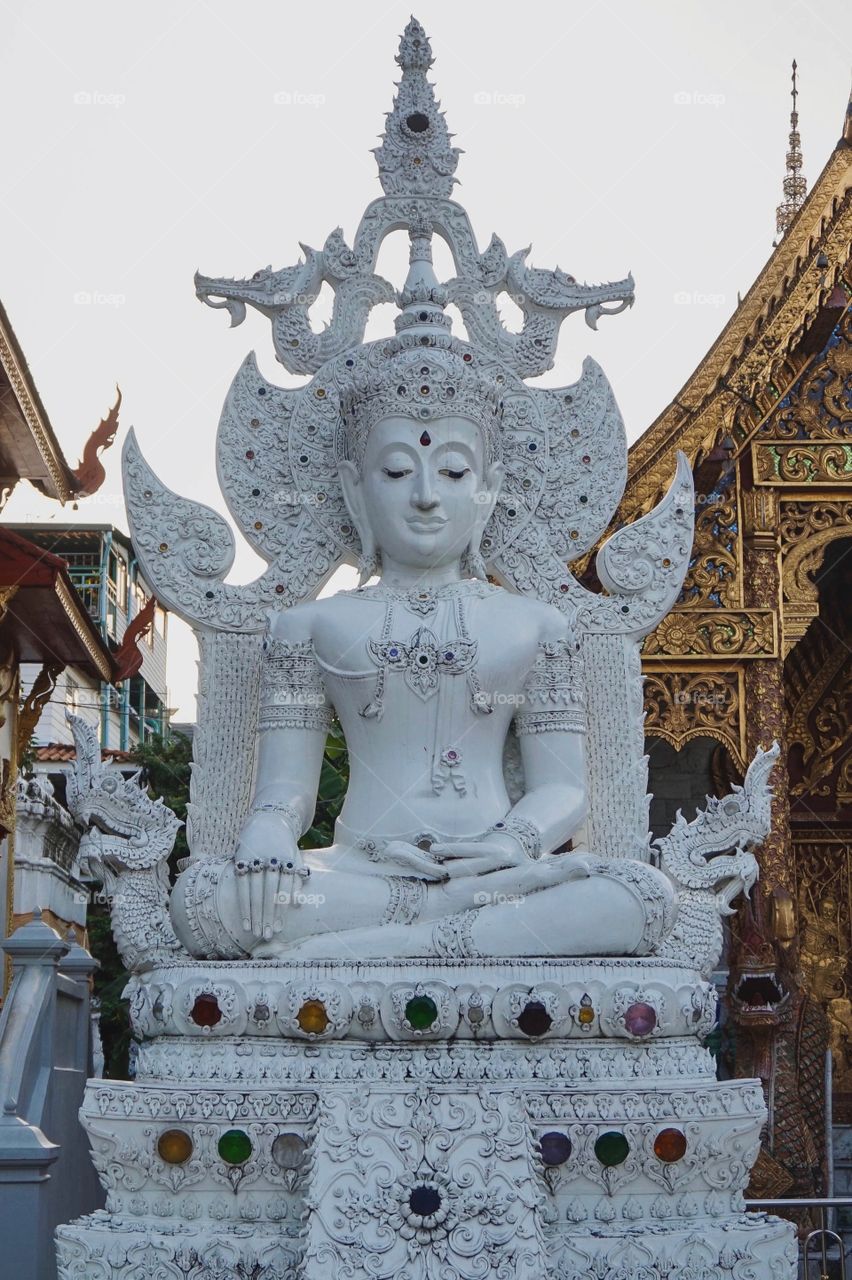 Lovely white Buddha in Chiang Mai, Thailand 