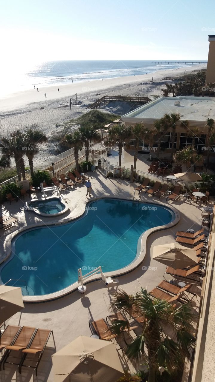 I captured this photo of the pool area from the 5th floor of the Marriott hotel in Jacksonville Beach Florida.