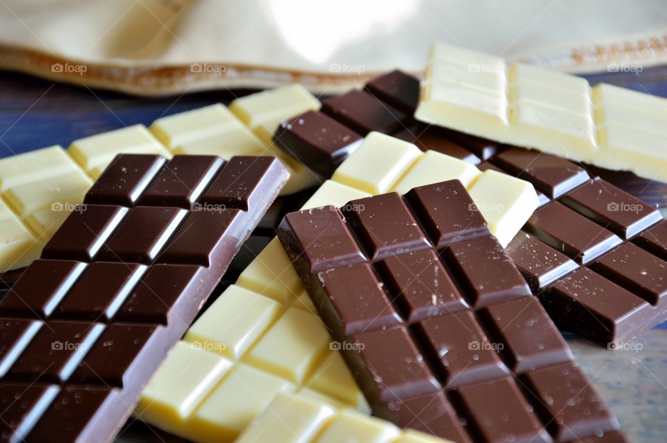 rectangles of various types of chocolate