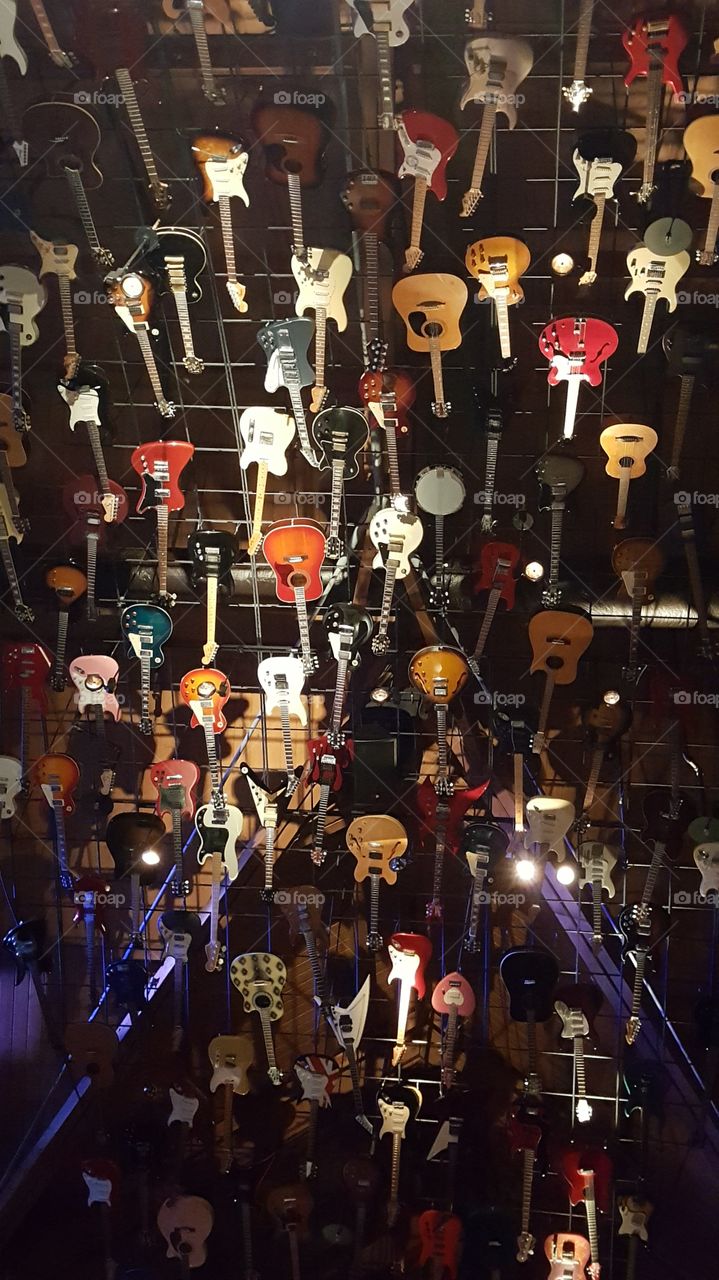 Hard Rock Cafe guitars on the ceiling