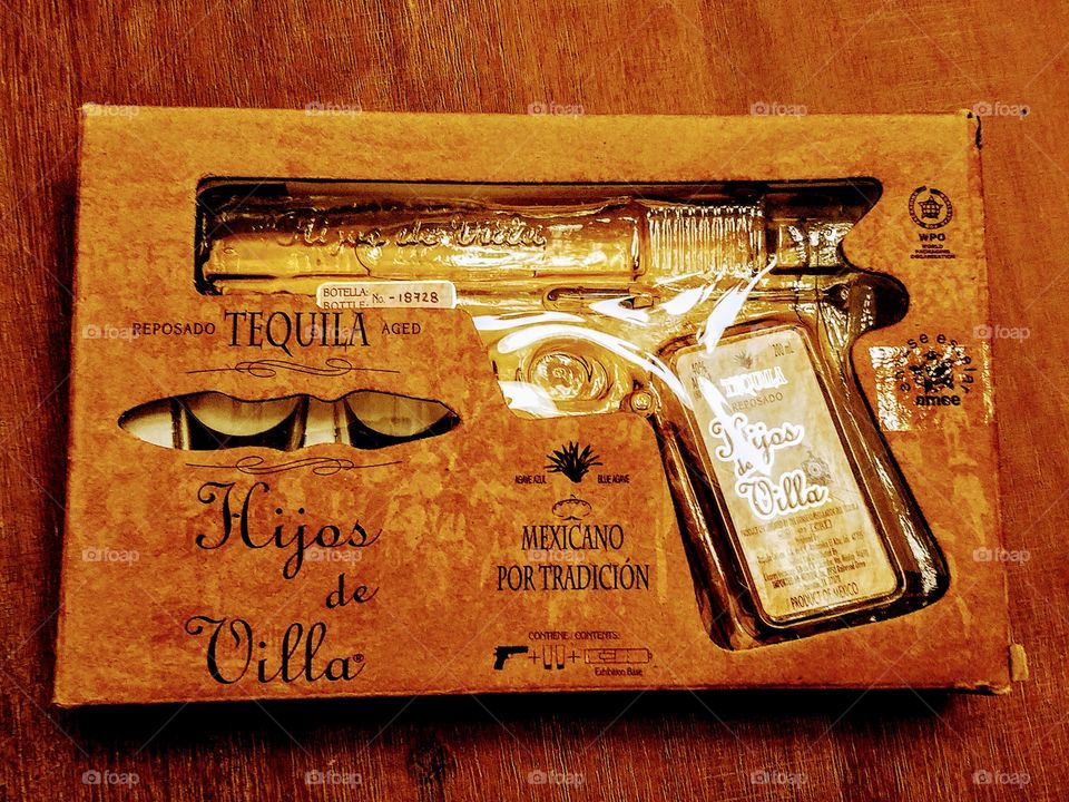 One of a Kind Aged Old Hijos De Villa Tequila Shaped in a  unique 45 Pistol Bottle