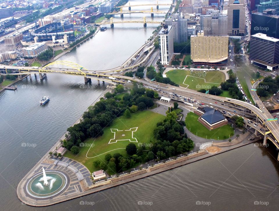 The Triangle in Pittsburgh where several roads and three rivers merge 