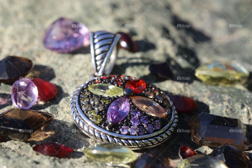 Pendant of precious stones and silver