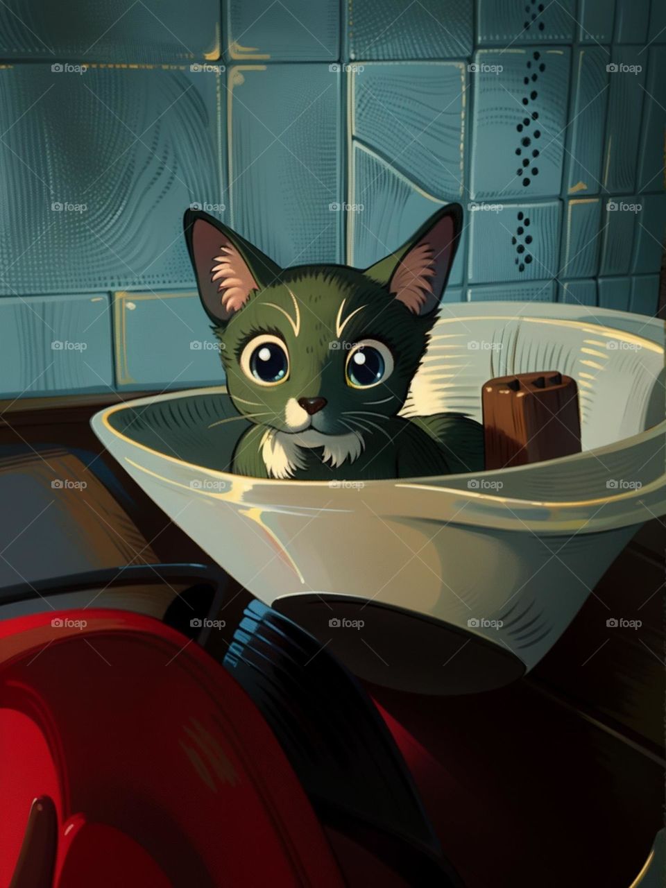 A little kitten is smiling at you.