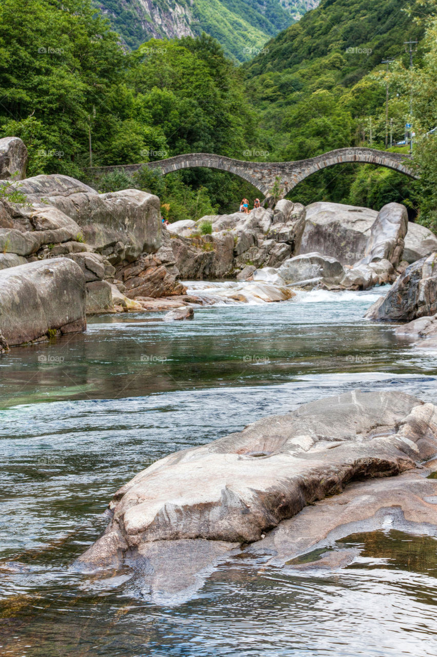 View of stone bridge in Lavertezzo, Switerland