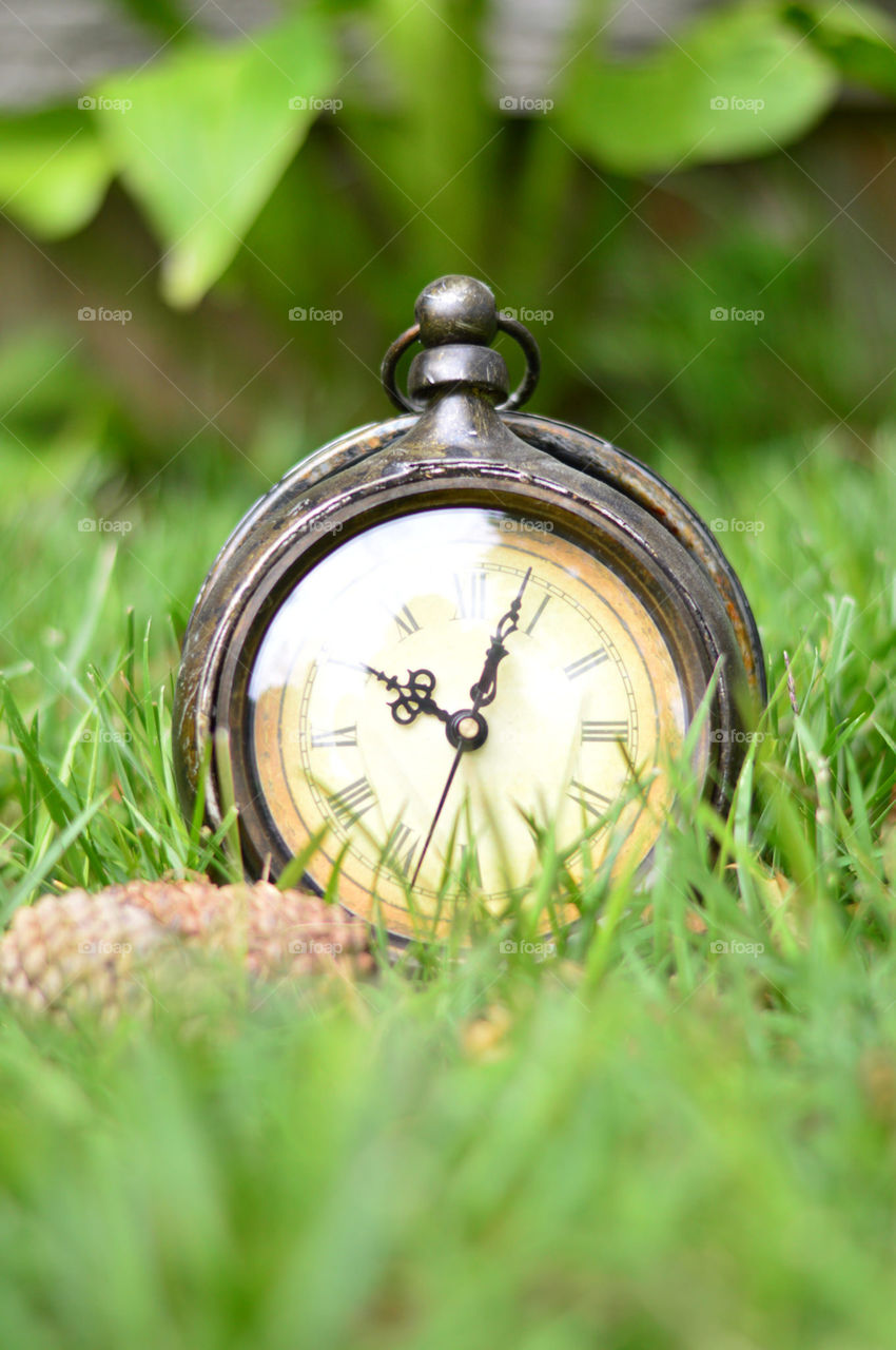 clock and grass outside time management