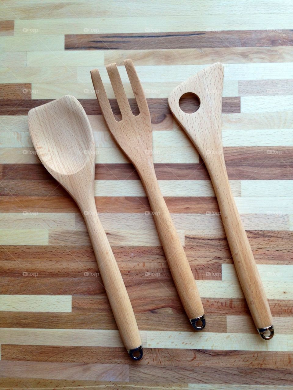 Wood cutting board and utensils