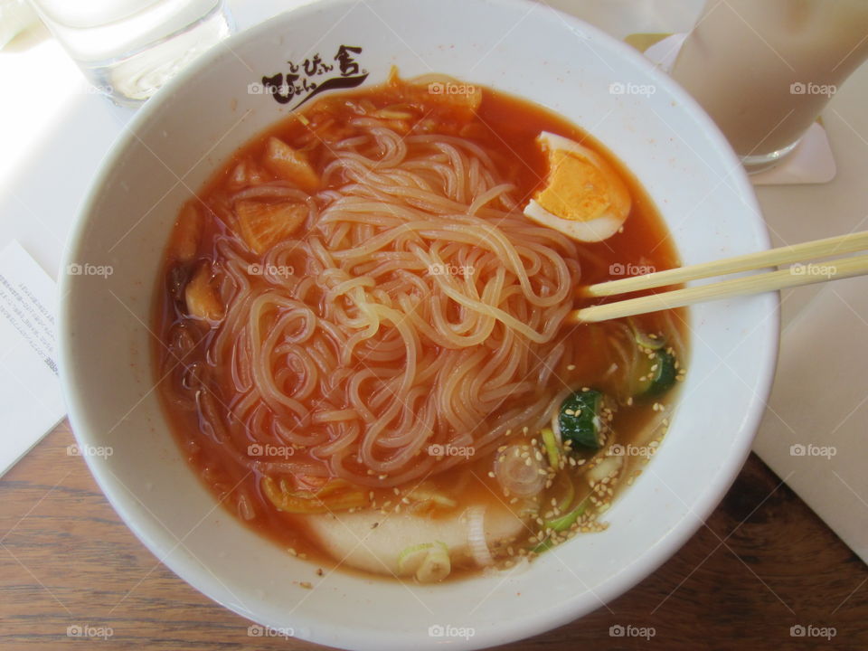 Korean Restaurant, Tokyo, Japan. Pyon Pyon Sha. Bowl of Spicy, Cold Morioka Ramen.