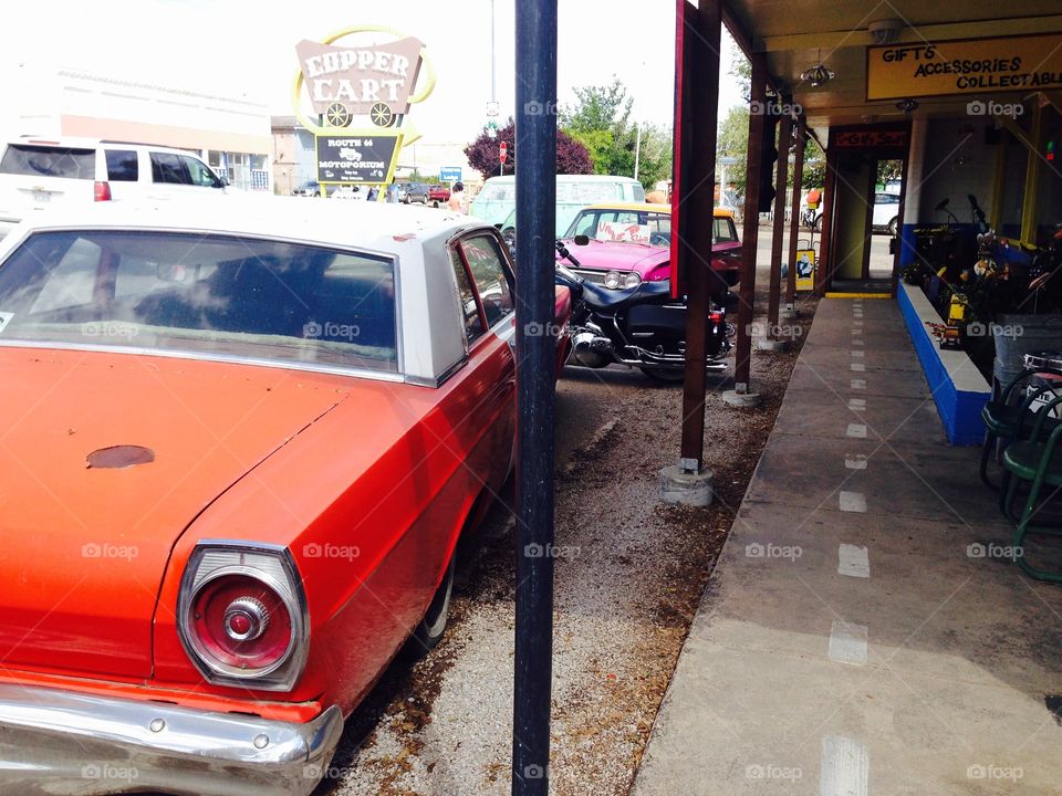 A street like a sidewalk beside the stores on the route66