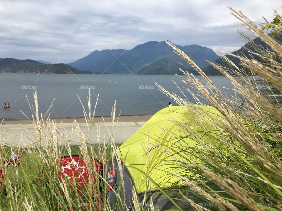 Yellow tent by the beach