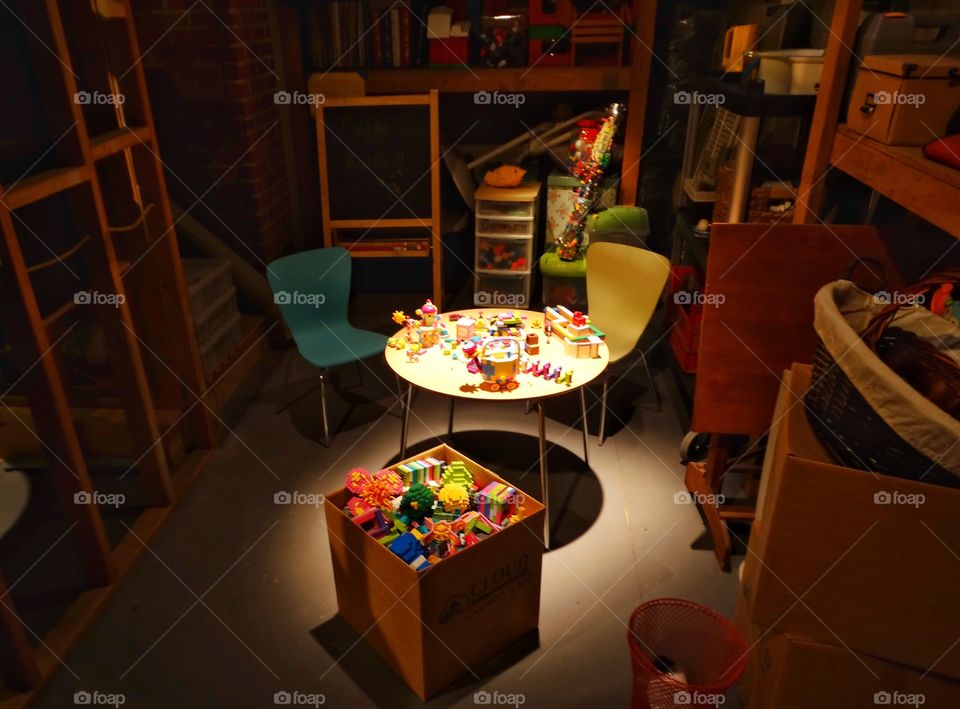 Basement Play Room. Children's Play Room With Legos In A Converted Basement
