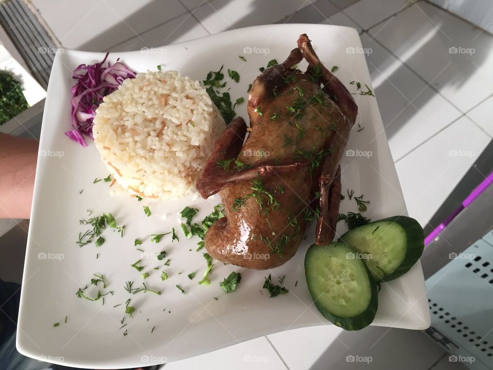 Dujaj Furn wa ruz or Oven chicken with rice