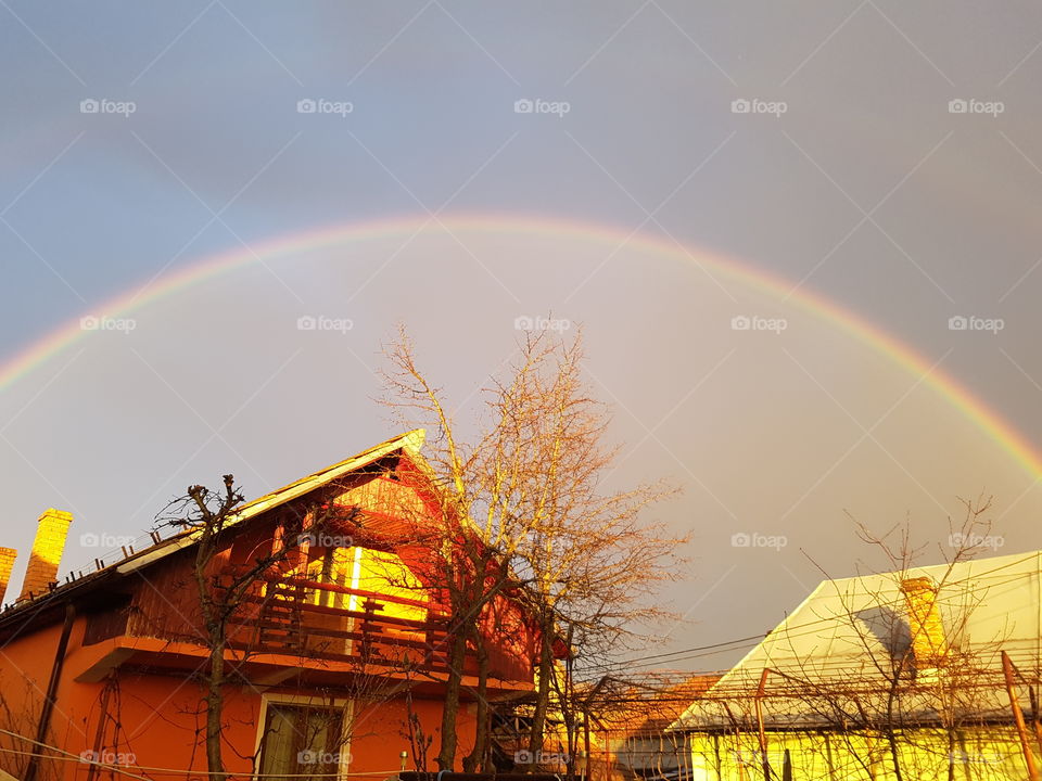 Rainbow, Sunset, Landscape, Sky, House