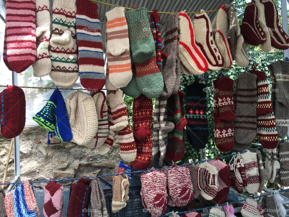 Knitted socks at local Bulgarian market