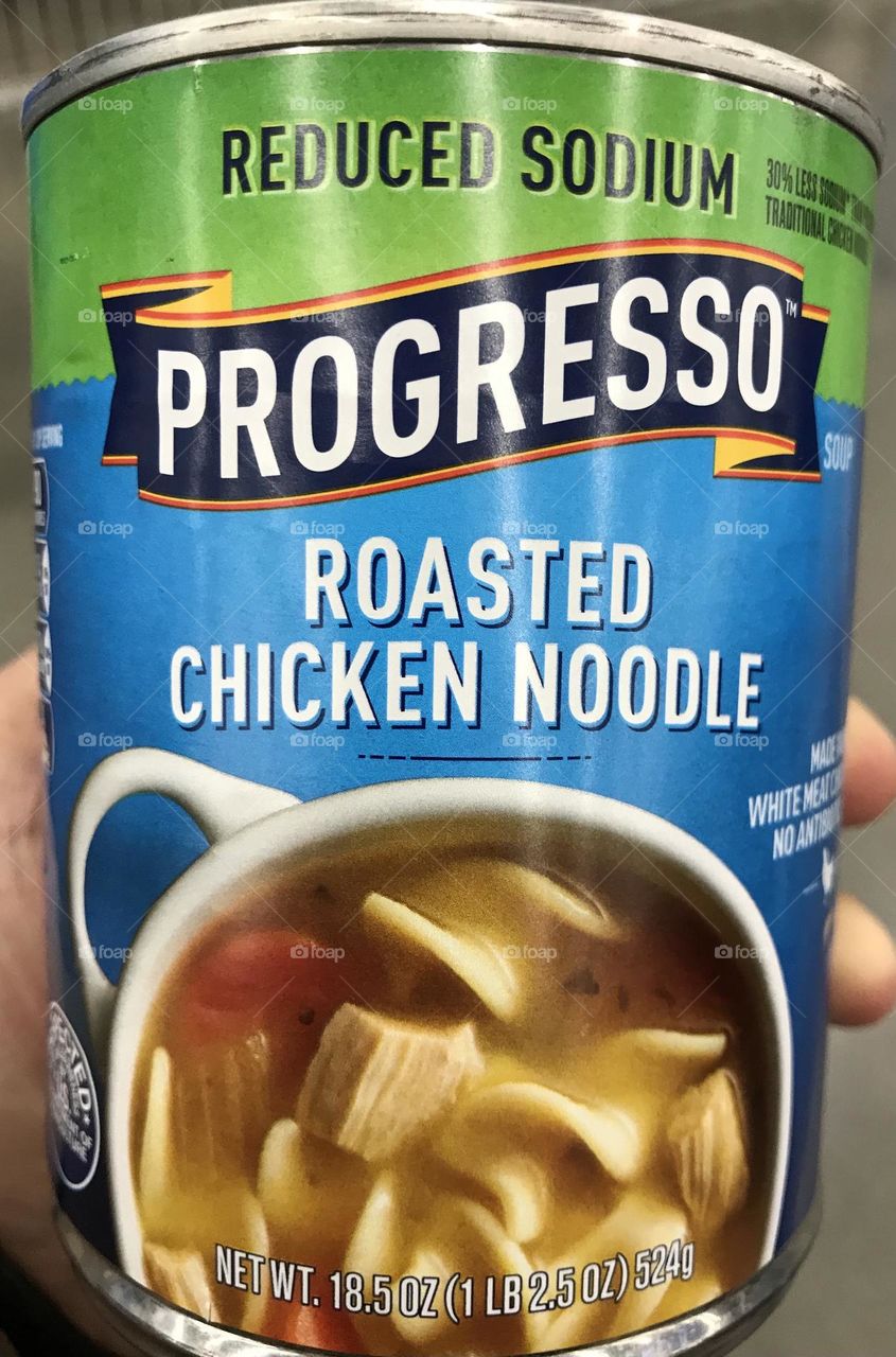 Canned chicken noodle soup.