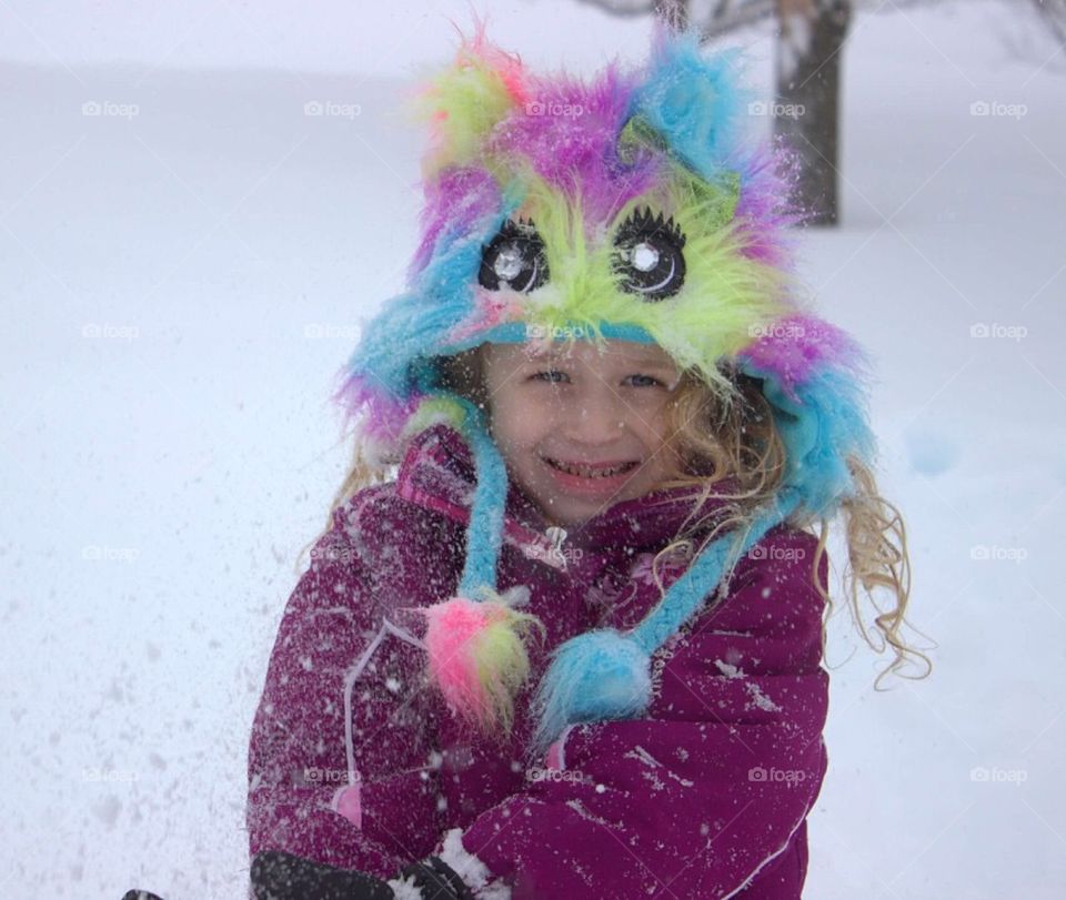 Adorable monster dusted by snow. 