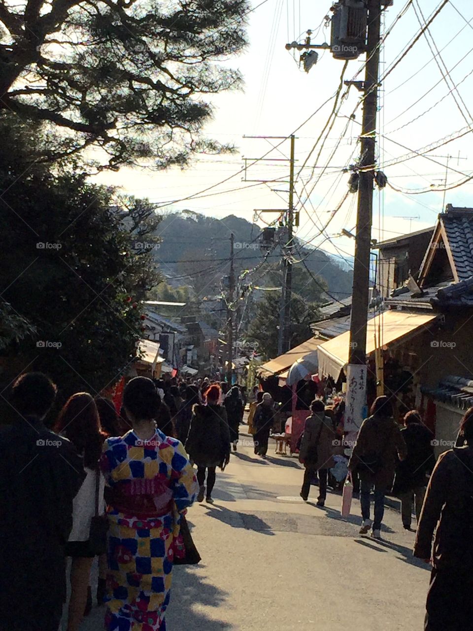 Busy street in a Japanese town