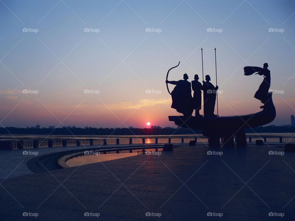 Dawn on the Dnieper River in the city of Kiev