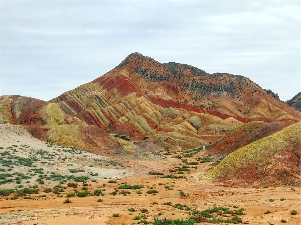 Danxia Land Forms aka Rainbow Mountains in Gansu Province in Northwestern China 