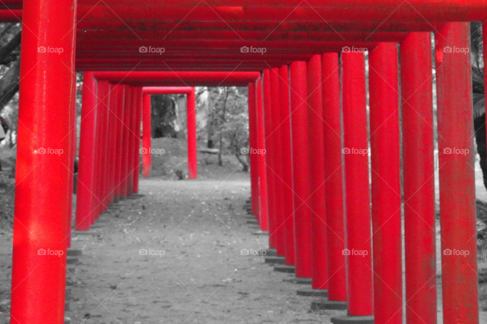 More shrine gates with red filter focus.