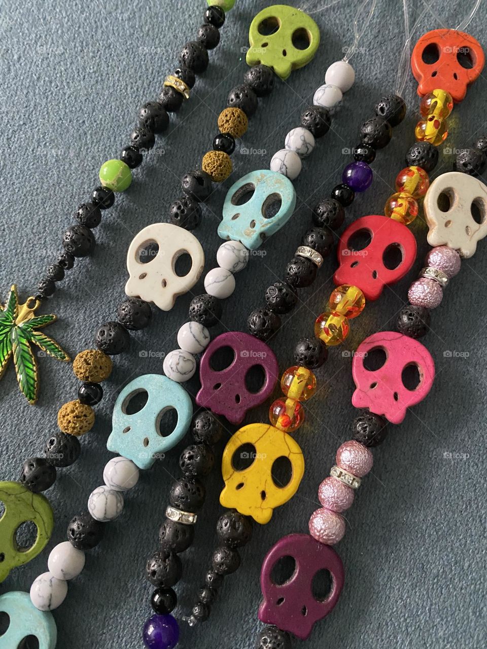 Skull bead rear view mirror charms hand beaded