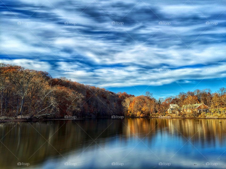 Still lake on a cool, sunny fall afternoon 