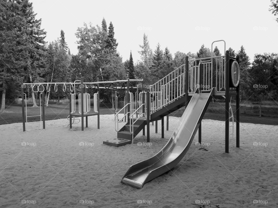 an empty playground frozen in time