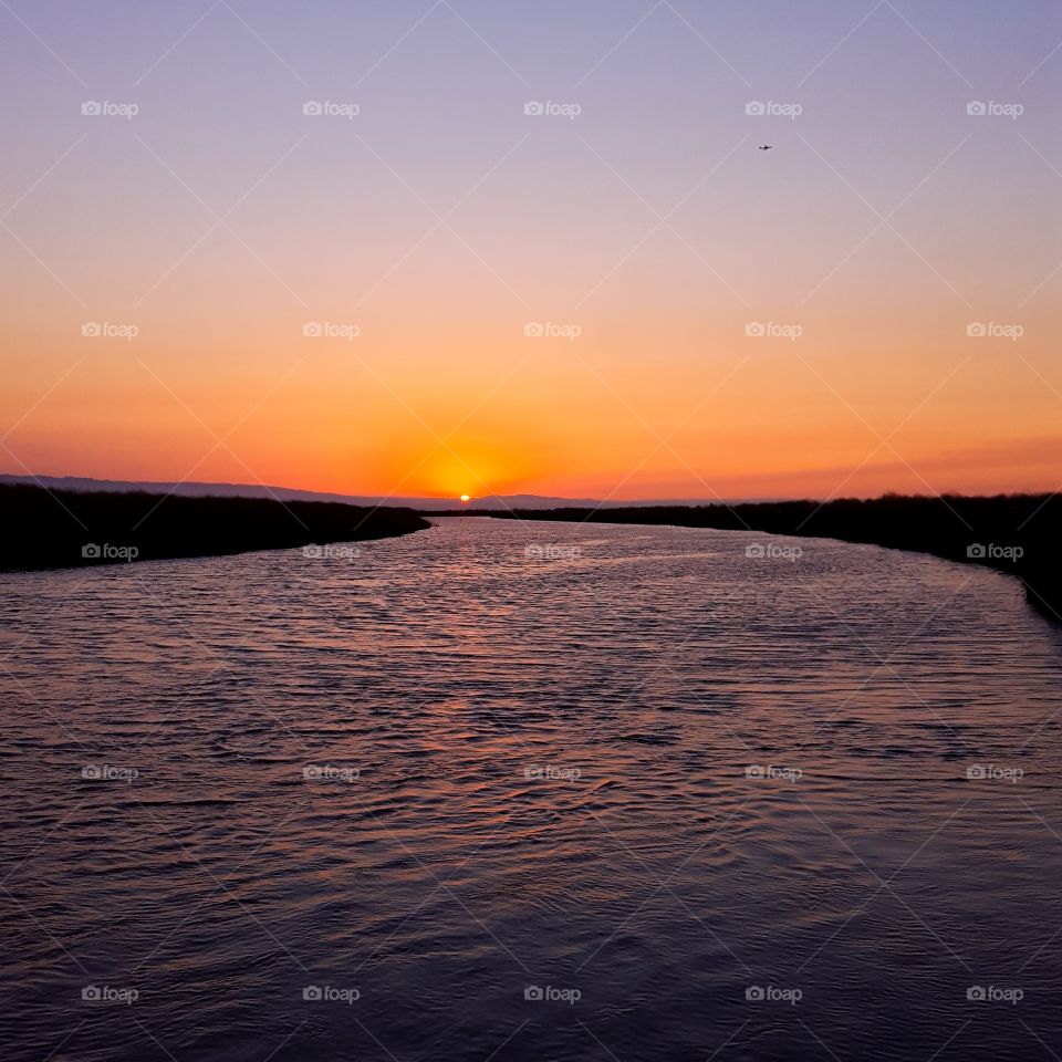 sunset at the Alviso marina
