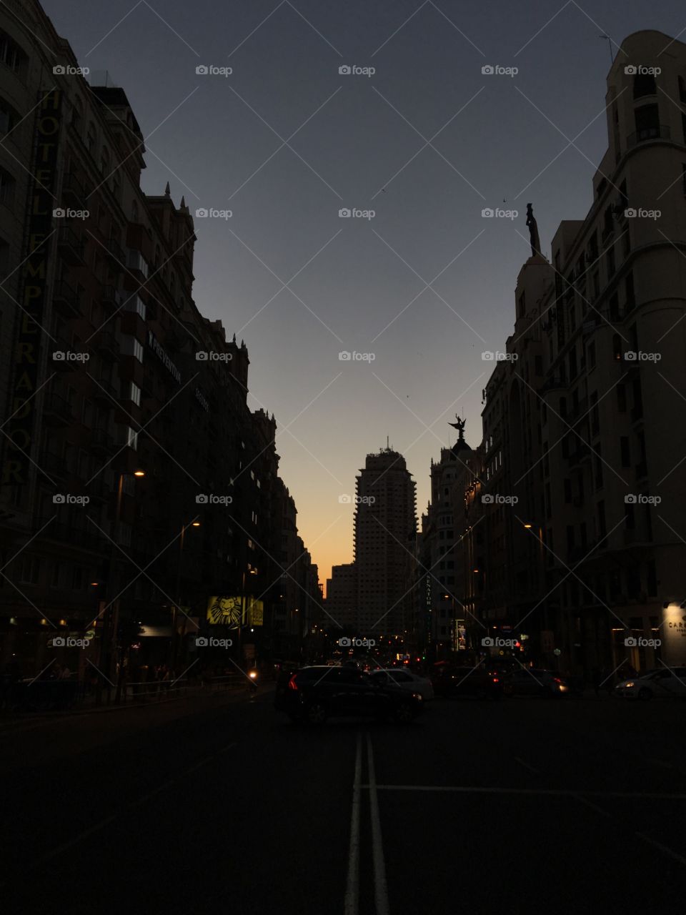Gran Vía, Madrid, Spain. When darkness falls