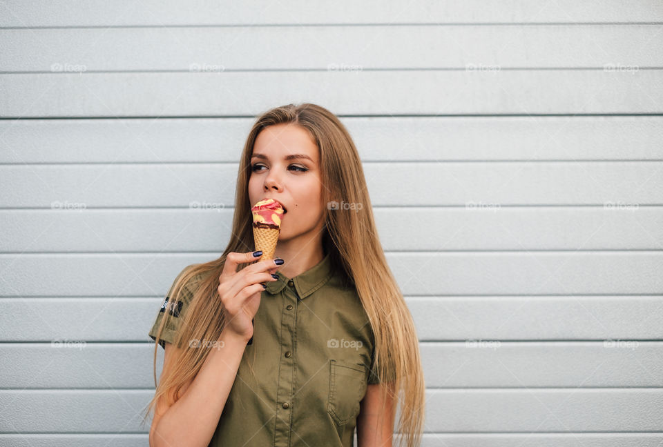 Woman eating ice cream 