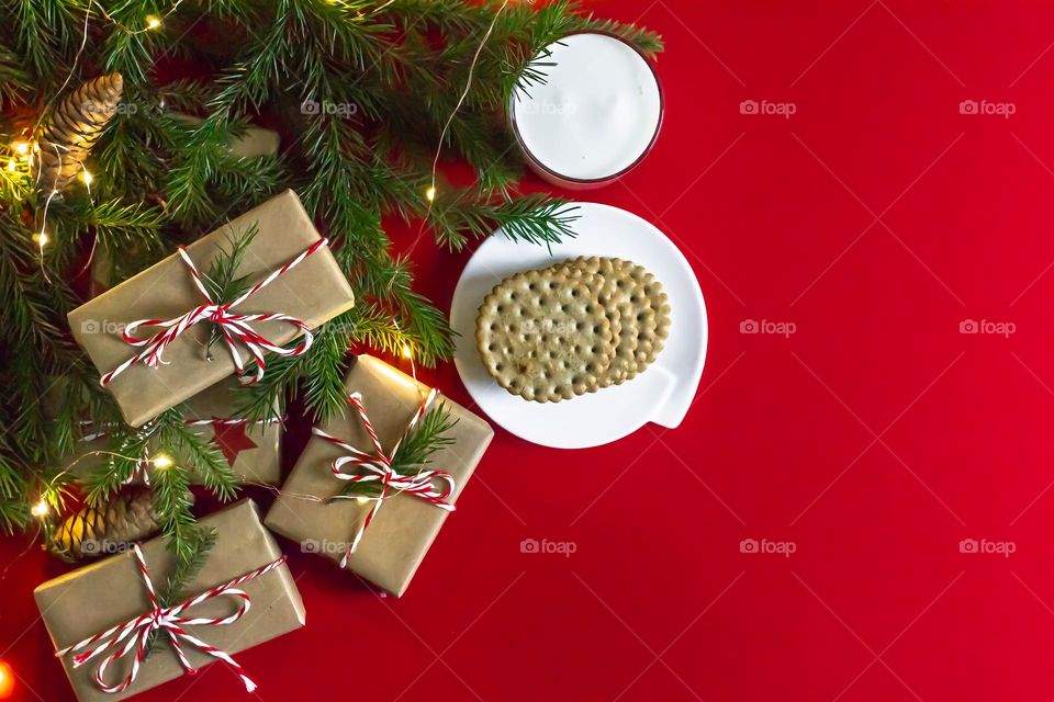 Food flat lay hand made cookies and milk