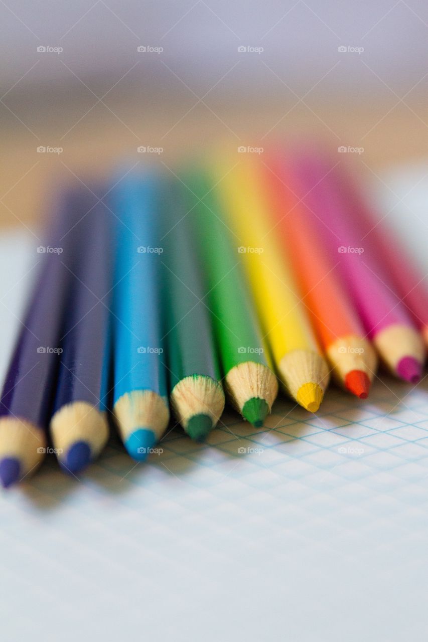 Close up of colored pencils