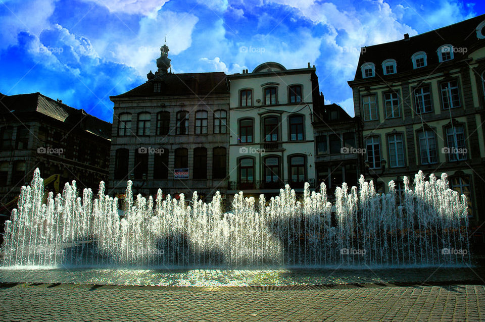Fountains at the Grand Place of Mons, Belgium