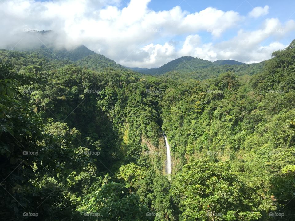 La Fortuna Waterfall from above in Costa Rica's Rainforest