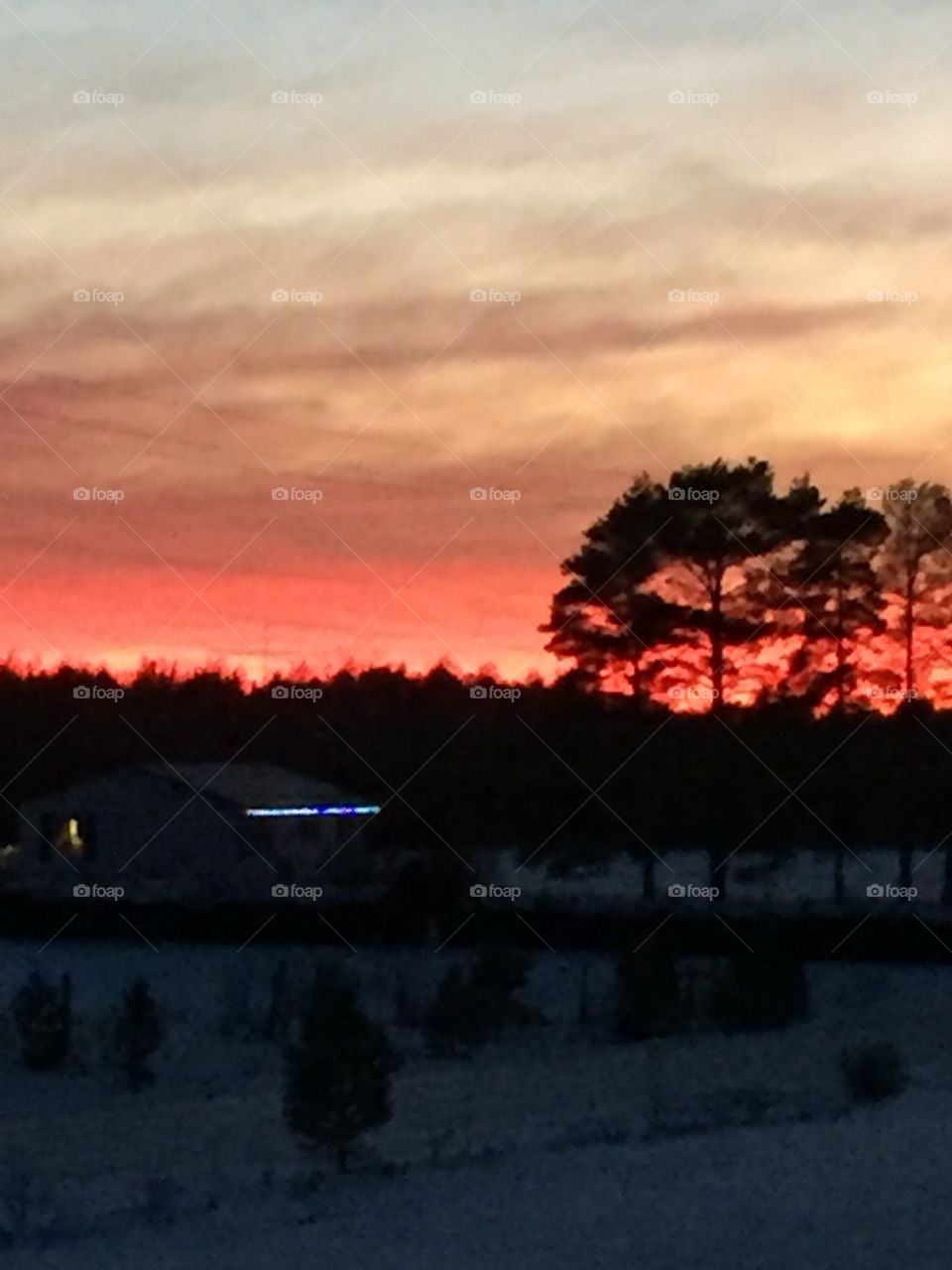 Beautiful sunset in the Northern skies December 15 the beautiful orange glow and down below Christmas lights Glowing in the dark