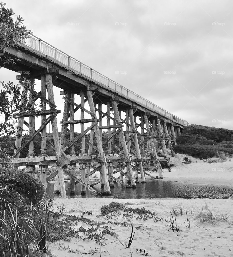 The Kilcunda unused old rail trestle bridge 