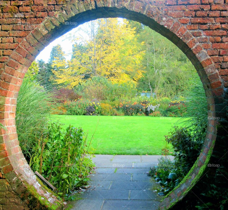 looking through the the circular walkway  to the autumn trees 💛 🍂