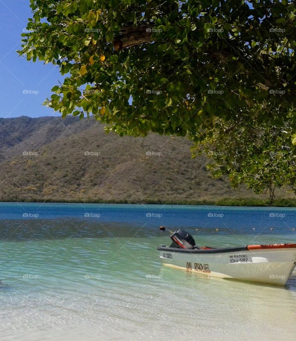 Sand, blue sea and beautiful mountains, Aragua Venezuela