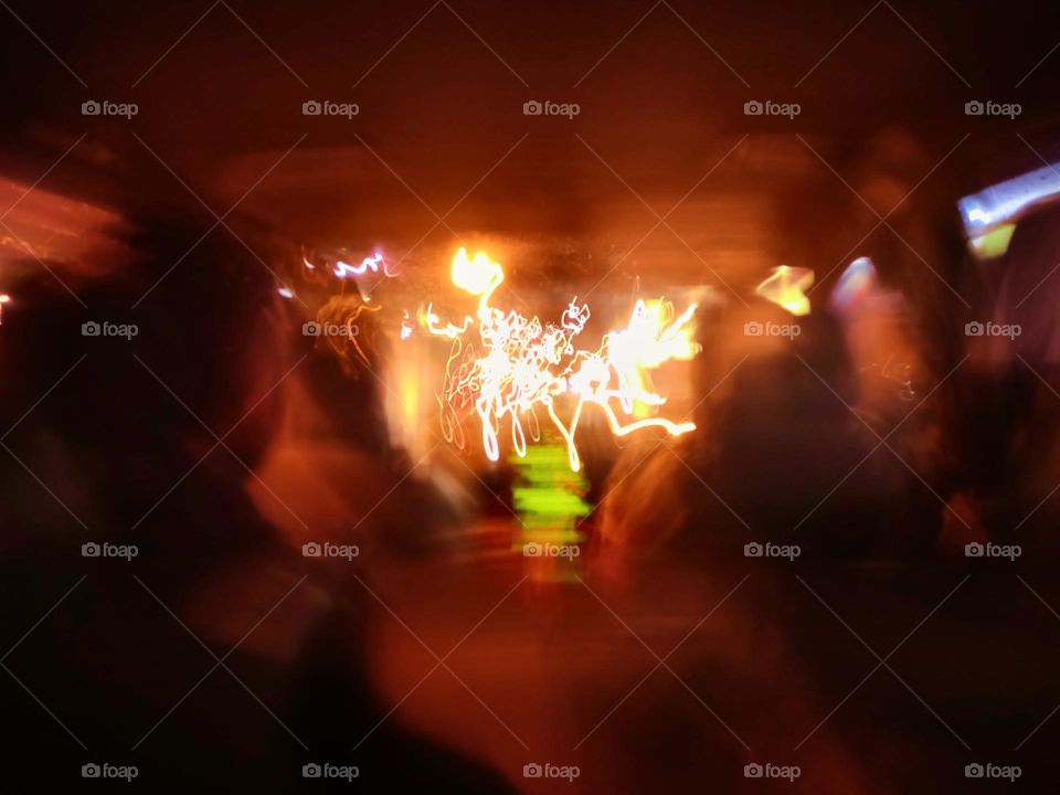 City night lights perspective blurred by high speed of the car. Abstract City night lights. Background and texture.