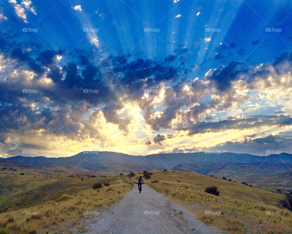 Mountain biking at sunrise in the foothills of Boise, Idaho. 