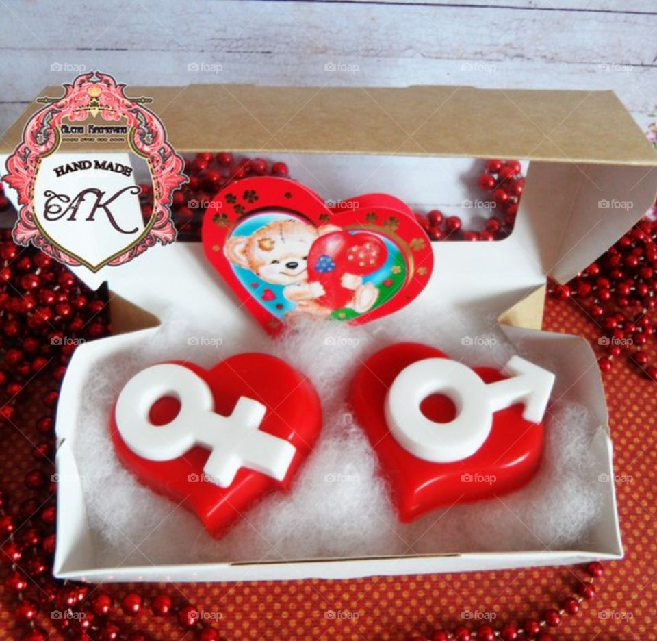 A set of handmade soap for lovers, hearts