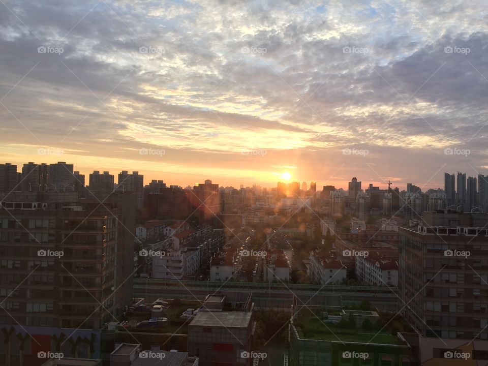 Morning view in Shanghai, China. Sunrise in Shanghai - May 2015